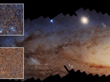 Fotografía cedida por la NASA tomada por el telescopio espacial Hubble el detalle de millones de estrellas en la galaxia de Andrómeda, donde las regiones que han experimentado una formación estelar reciente se ven notablemente más azules que aquellas con una formación estelar menos reciente. EFE/NASA