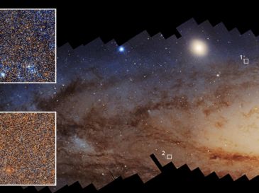 Fotografía cedida por la NASA tomada por el telescopio espacial Hubble el detalle de millones de estrellas en la galaxia de Andrómeda, donde las regiones que han experimentado una formación estelar reciente se ven notablemente más azules que aquellas con una formación estelar menos reciente. EFE/NASA