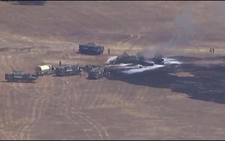 Foto tomada de video suministrado por KGTV muestra el lugar donde se estrelló un avión militar F-35 cerca de la Base Miramar en San Diego, el 31 de julio del 2026. KGTV/ AP