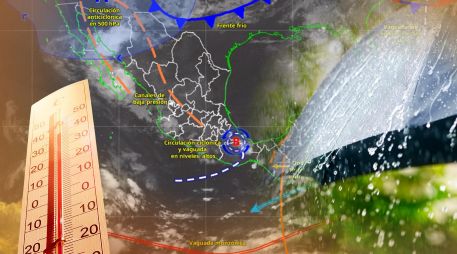 El SMN informó que el monzón mexicano, un frente frío cercano a la frontera noreste, la onda tropical número 23 y diversos sistemas atmosféricos provocarán lluvias de fuertes a intensas en algunos estados, mientras persiste una onda de calor en varias entidades. ESPECIAL / Conagua y CANVA