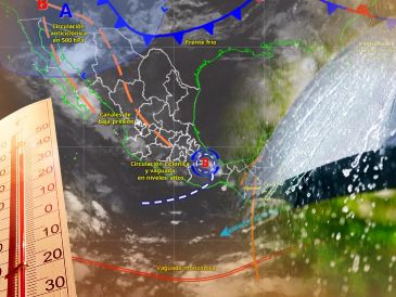 El SMN informó que el monzón mexicano, un frente frío cercano a la frontera noreste, la onda tropical número 23 y diversos sistemas atmosféricos provocarán lluvias de fuertes a intensas en algunos estados, mientras persiste una onda de calor en varias entidades. ESPECIAL / Conagua y CANVA