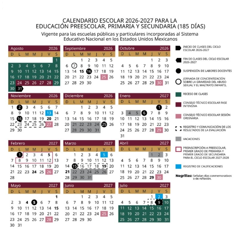 Calendario escolar para el ciclo 2026-2027. ESPECIAL&nbsp;