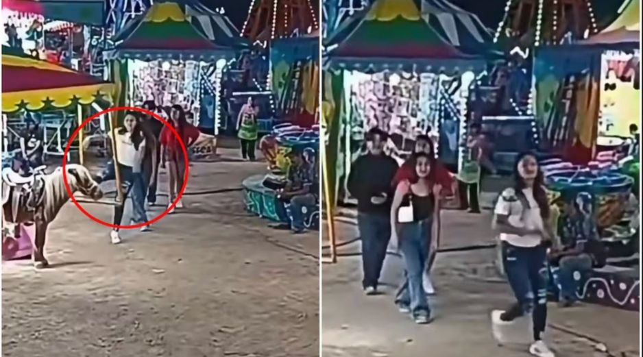 La joven pateó al poni en la cabeza y siguió caminando como si nada. CAPTURA DE VIDEO