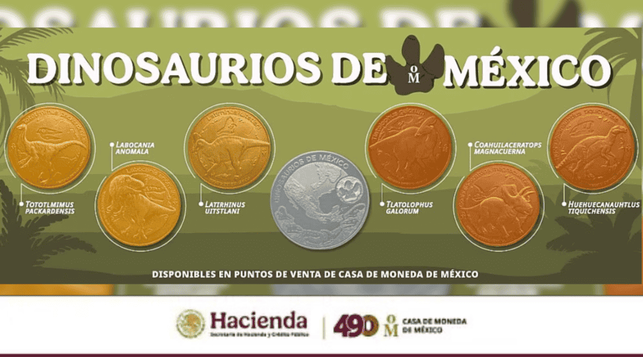 La serie está conformada por seis medallas distintas, cada una dedicada a un espécimen único descubierto en diferentes estados de la república.  ESPECIAL/GOBIERNODEMÉXICO