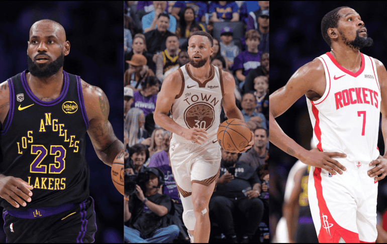 LeBron, Curry y Durant son tres de los últimos y más fuertes pilares que conservan sus fortalezas a pesar de ver su auge en la década pasada. AFP/CANVA