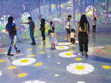 Simula un bosque mesófilo de montaña donde el piso interactivo reacciona al caminar de las personas con elementos visuales como flores. EL INFORMADOR/ N. Andrade