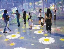 Simula un bosque mesófilo de montaña donde el piso interactivo reacciona al caminar de las personas con elementos visuales como flores. EL INFORMADOR/ N. Andrade