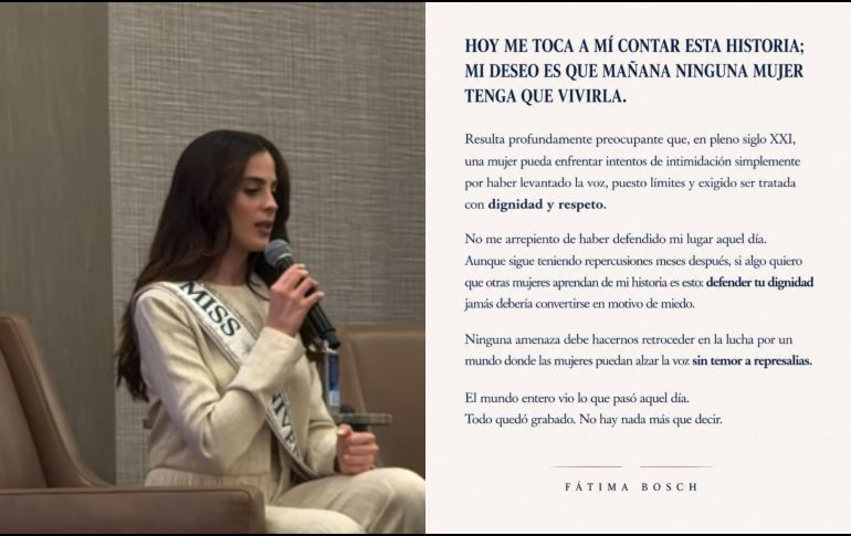 Esto dijo Fátima Bosch sobre la presión que ejerce Nawat Itsaragrisil a casi un año de su incidente en la competencia de Miss Universo. ESPECIAL / INSTAGRAM @fatimaboschfdz