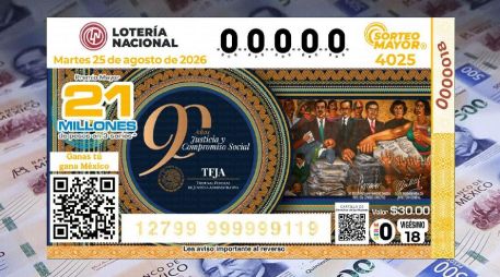 El billete del Sorteo Mayor 4025 conmemoró el 90 aniversario del Tribunal Federal de Justicia Administrativa. ESPECIAL