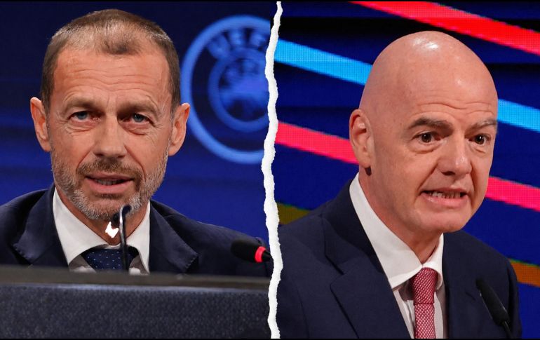 ALEKSANDER ČEFERIN Y GIANNI INFANTINO. Con la retirada del proyecto y las nuevas garantías recibidas, la UEFA levantará ahora su boicot a las competiciones FIFA. ESPECIAL / EFE