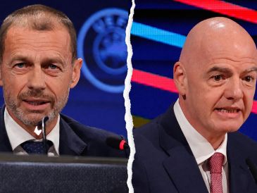 ALEKSANDER ČEFERIN Y GIANNI INFANTINO. Con la retirada del proyecto y las nuevas garantías recibidas, la UEFA levantará ahora su boicot a las competiciones FIFA. ESPECIAL / EFE