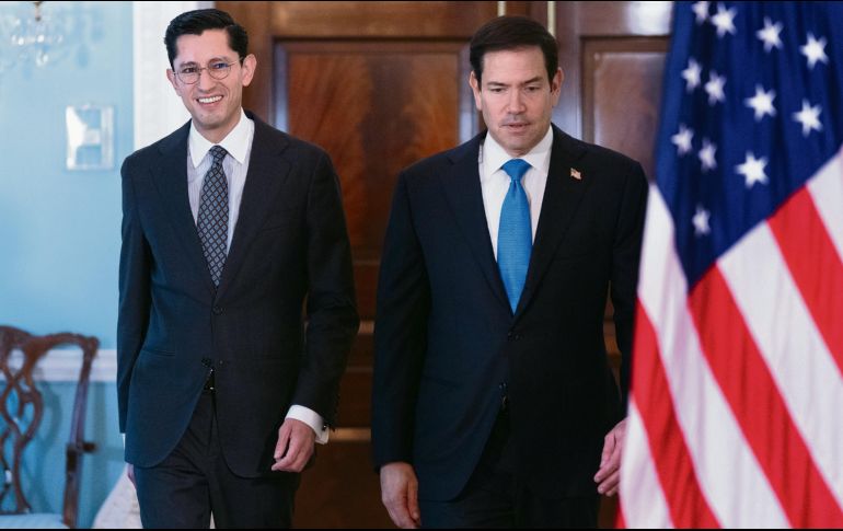 Marco Rubio tuvo su primer encuentro formal con el canciller Roberto Velasco. AP