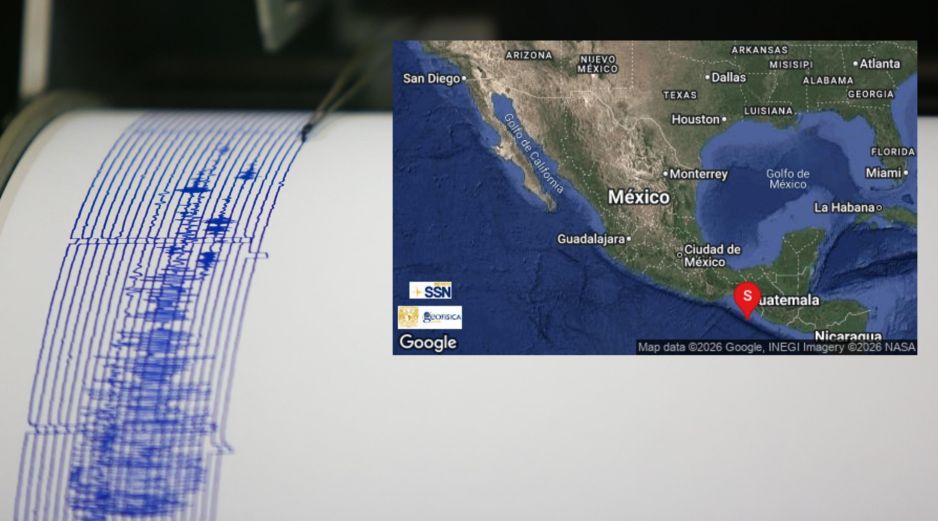 El epicentro del temblor de hoy se ubicó a 145 kilómetros al suroeste de Huixtla, Chiapas, de acuerdo con los datos técnicos proporcionados por el SSN. ESPECIAL / SSN y CANVA