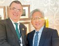 Marcelo Ebrard, secretario de Economía, se reunió con Jensen Huang, fundador y director ejecutivo de Nvidia, durante el encuentro de ministros de Innovación del G20. ESPECIAL
