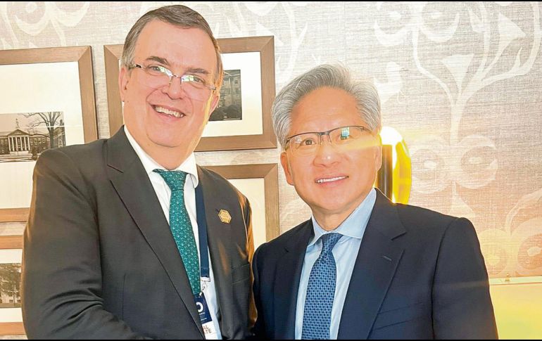 Marcelo Ebrard, secretario de Economía, se reunió con Jensen Huang, fundador y director ejecutivo de Nvidia, durante el encuentro de ministros de Innovación del G20. ESPECIAL