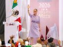En el evento celebrado en la Arena VFG, la Presidenta Claudia Sheinbaum destacó la construcción del Tren Ciudad de México-Guadalajara, cuyas obras iniciarán el próximo año, así como la implementación de los programas  para el Bienestar en la Entidad. EL INFORMADOR/A. Navarro