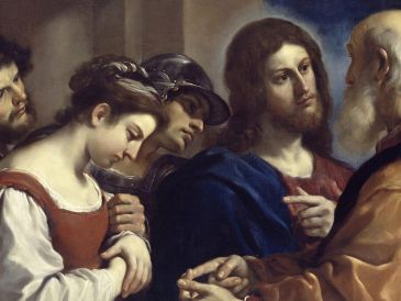 "Donde dos o tres se reúnen en mi nombre, ahí estoy yo en medio de ellos". WIKIPEDIA/"Cristo con la mujer sorprendida en adulterio", de Guercino