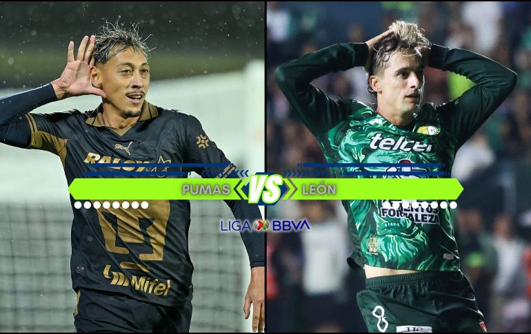 Pumas y León se enfrentan este jueves en Ciudad Universitaria en un partido pendiente de la Jornada 7 del Apertura 2026. ESPECIAL / IMAGO7 y CANVA