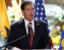 El secretario de Estado de Estados Unidos, Marco Rubio, habla durante una rueda de prensa este miércoles, en Quito, Ecuador.EFE/ J. Jácome