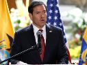 El secretario de Estado de Estados Unidos, Marco Rubio, habla durante una rueda de prensa este miércoles, en Quito, Ecuador.EFE/ J. Jácome