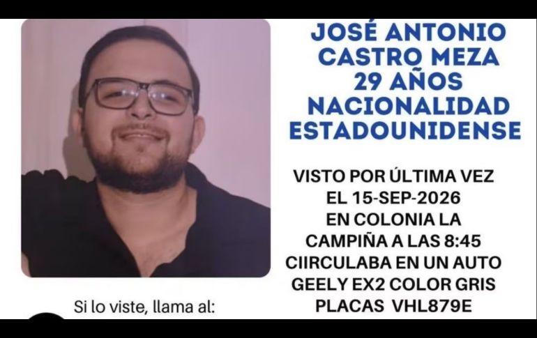 Según los datos de su ficha de búsqueda, José Antonio Castro presuntamente fue privado de la libertad cuando conducía su vehículo con placas de circulación VHL 879E. ESPECIAL
