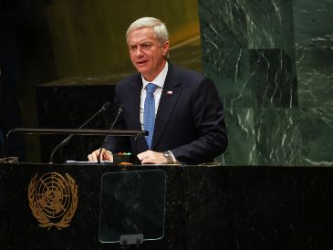 El presidente de Chile, José Antonio Kast, interviene en la Asamblea General de las Naciones Unidas en la sede de la ONU. AP/H. Khalifa