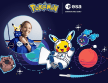 Los jugadores que participen en las incursiones de una estrella en los museos europeos podrán capturar a un 'Pikachu Astronauta'. ESA / POKEMON / ESPECIAL