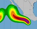 Imagen difundida por el Centro Nacional de Huracanes  (NOAA) del huracán “Polo”, que alcanzó este martes la categoría 5 y que se desplaza lentamente frente a las costas del Pacífico mexicano. EFE/NOAA
