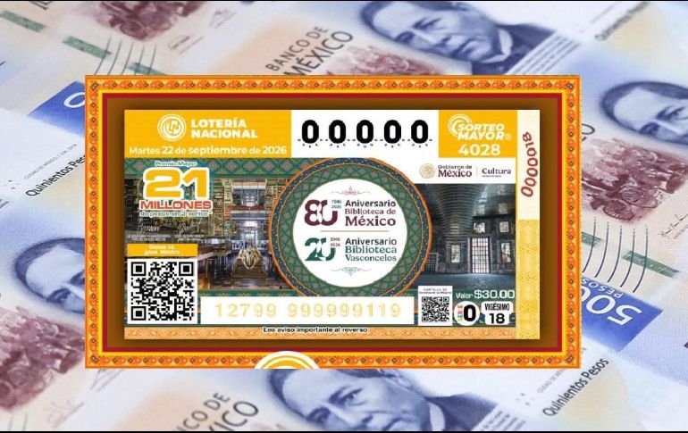 El billete del Sorteo Mayor 4028 conmemoró el 80 aniversario de la Biblioteca de México y el aniversario 20 de la Biblioteca Vasconcelos. X/lotenal