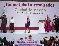 La Presidenta Claudia Sheinbaum en su rendición de cuentas, como parte de su Segundo Informe de Gobierno en el Zócalo capitalino. SUN/H. Salvador