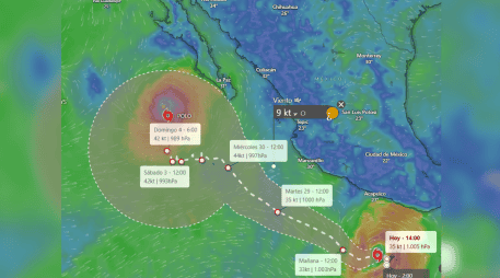 Se prevén lluvias moderadas a puntualmente fuertes entre los días martes y jueves, especialmente en las regiones Costa Sur, Costa-Sierra Occidental, Sierra de Amula y Sur. windy.com