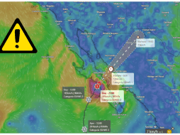 El pronóstico del SMN señala que el sistema continuará hacia el noreste y tendrá un segundo impacto durante la mañana del martes en la costa centro-sur de Sonora. windy.com