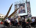 Irán exhibe misiles con la imagen del líder supremo de Irán, el ayatolá Mojtaba Jamenei, en la plaza Baharestan, en el centro de Teherán. EFE/EPA/A. Taherkenareh