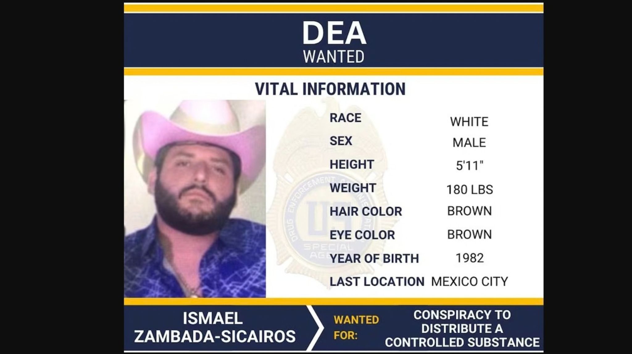 La ficha de la DEA señala que EU busca a Ismael Zambada Sicairos por 