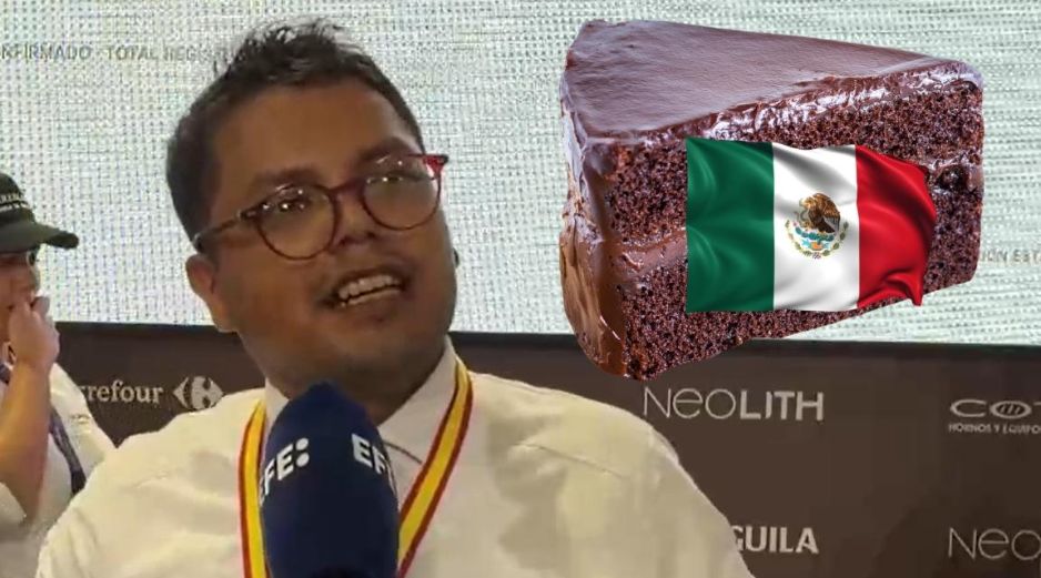 Rubén Alan Díaz explicó que la suya es una tarta con crujiente de chocolate, cremoso de vainilla con plátano, maracuyá y fruta de la pasión y una mousse de chocolate. EFE / Manu Martín-Albo