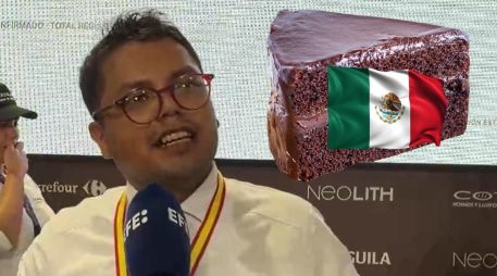 Rubén Alan Díaz explicó que la suya es una tarta con crujiente de chocolate, cremoso de vainilla con plátano, maracuyá y fruta de la pasión y una mousse de chocolate. EFE / Manu Martín-Albo