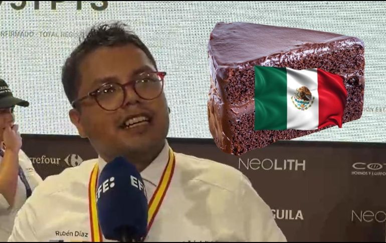 Rubén Alan Díaz explicó que la suya es una tarta con crujiente de chocolate, cremoso de vainilla con plátano, maracuyá y fruta de la pasión y una mousse de chocolate. EFE / Manu Martín-Albo