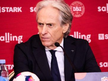 El técnico de Portugal, Jorge Jesús, en rueda de prensa este sábado. AFP / K. Tuxen Ladegaard Berg