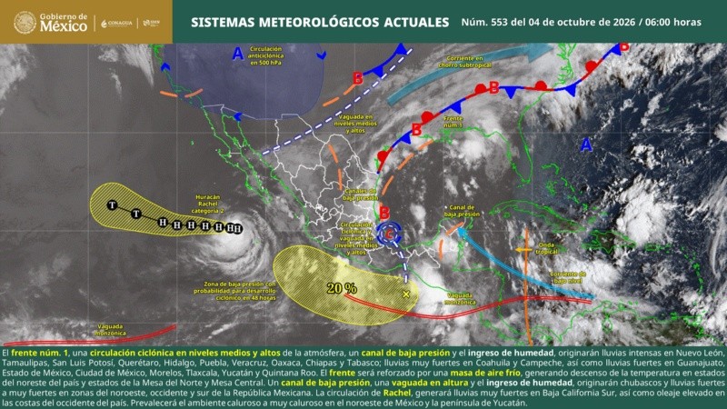 Proyección del SMN para este domingo 4 de octubre. ESPECIAL / SMN&nbsp;