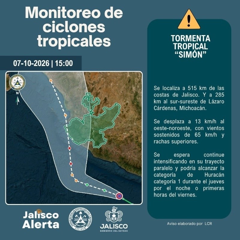 Al corte más reciente de las 15:00 horas, la Depresión Tropical se intensificó a Tormenta Tropical. &nbsp;PROTECCIÓN CIVIL JALISCO