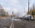 Una bomba aérea impactó contra una parada de autobús en Kramatorsk. EFE/ Servicios de Emergencias de Ucrania