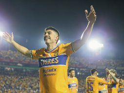 Juan Brunetta. El jugador  marcó un doblete ante Toluca, incluido el gol que aseguró la victoria 3-2 de Tigres en el Estadio Universitario. IMAGO7