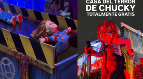 Uno de los elementos centrales que más llama la atención es un portón de gran tamaño con el rostro del muñeco. Este se encuentra acompañado de una intensa iluminación roja que refuerza la atmósfera de suspenso y terror durante las noches. INSTAGRAM/@go_rendon