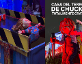 Uno de los elementos centrales que más llama la atención es un portón de gran tamaño con el rostro del muñeco. Este se encuentra acompañado de una intensa iluminación roja que refuerza la atmósfera de suspenso y terror durante las noches. INSTAGRAM/@go_rendon