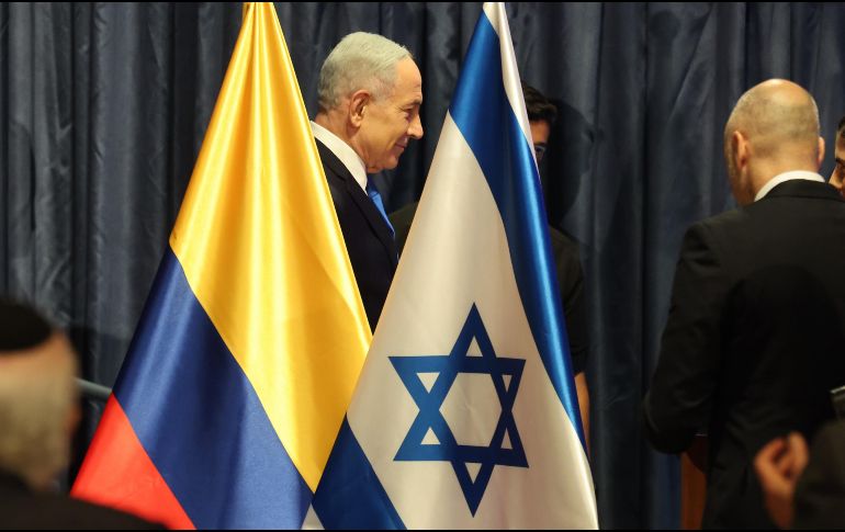 El primer ministro israelí, Benjamin Netanyahu, asiste a una ceremonia de inauguración de la nueva embajada de Colombia en Jerusalén, en la sede del Ministerio de Relaciones Exteriores de Jerusalén, Israel, el 14 de octubre de 2026. EFE/A. Sultan