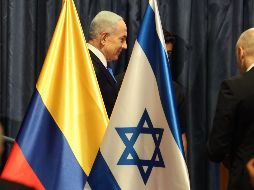 El primer ministro israelí, Benjamin Netanyahu, asiste a una ceremonia de inauguración de la nueva embajada de Colombia en Jerusalén, en la sede del Ministerio de Relaciones Exteriores de Jerusalén, Israel, el 14 de octubre de 2026. EFE/A. Sultan