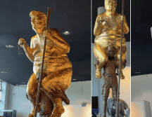 La frase inscrita en el pedestal de la escultura no es una invención ni una cita literal de Trump. es una famosa reflexión del escritor y pensador ruso León Tolstói. EFE / L. CERDEIRA.