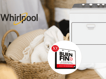 La tienda de Whirlpool anuncia descuentos de hasta 40% en su categoría de productos para el hogar este Buen Fin 2026. CANVA/ WHIRLPOOL