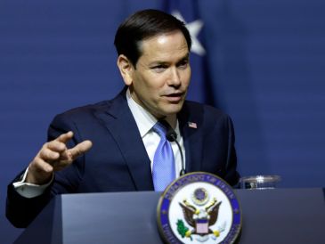 Marco Rubio habla en la rueda de prensa de clausura de la reunión de ministros de Exteriores del G20 celebrada en Atlanta. EFE/C. Herrera