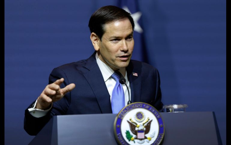 Marco Rubio habla en la rueda de prensa de clausura de la reunión de ministros de Exteriores del G20 celebrada en Atlanta. EFE/C. Herrera